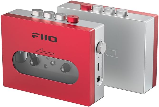 CP13 Portable Cartridge Player with 3.5mm Headphone Jack, Extremely Low Wow&Flutter Effect, Powered by USB-C or Lithium Battery (Red and Silver)